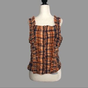 💛 1X 💛 NWT Anthro Tank Top Plaid Ruffled Ruched Cropped Plus Size​